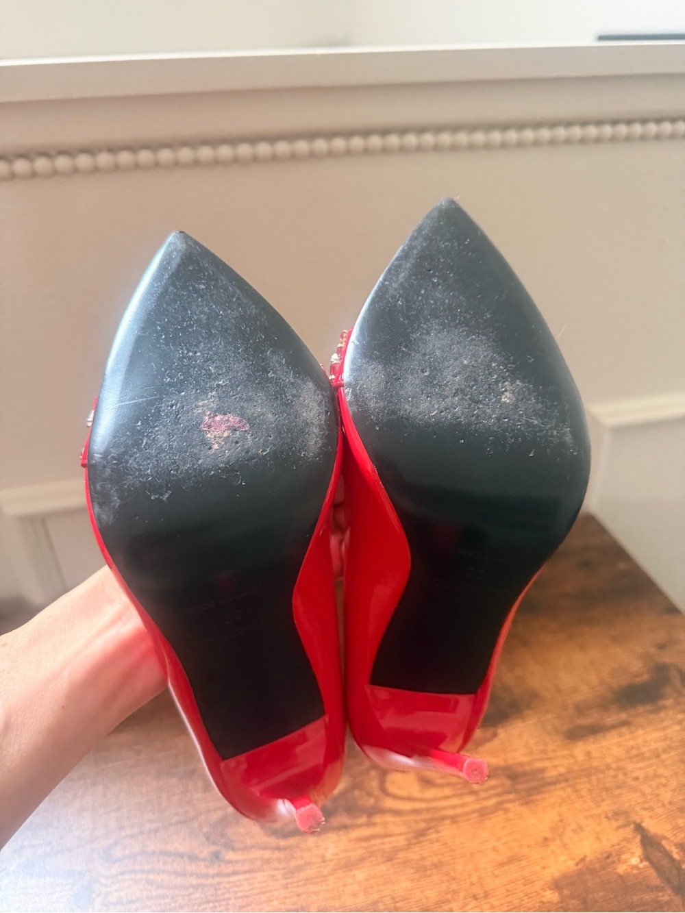 Jessica Rich Red Patent Pointed-Toe Heels with Gem Embellishment - Picture 5 of 6